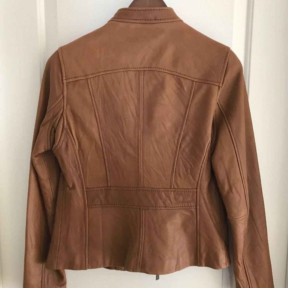 Michael Kors Women’s Soft Leather Moto Full Zip Brown Tan Jacket Size Small - Picture 2 of 7